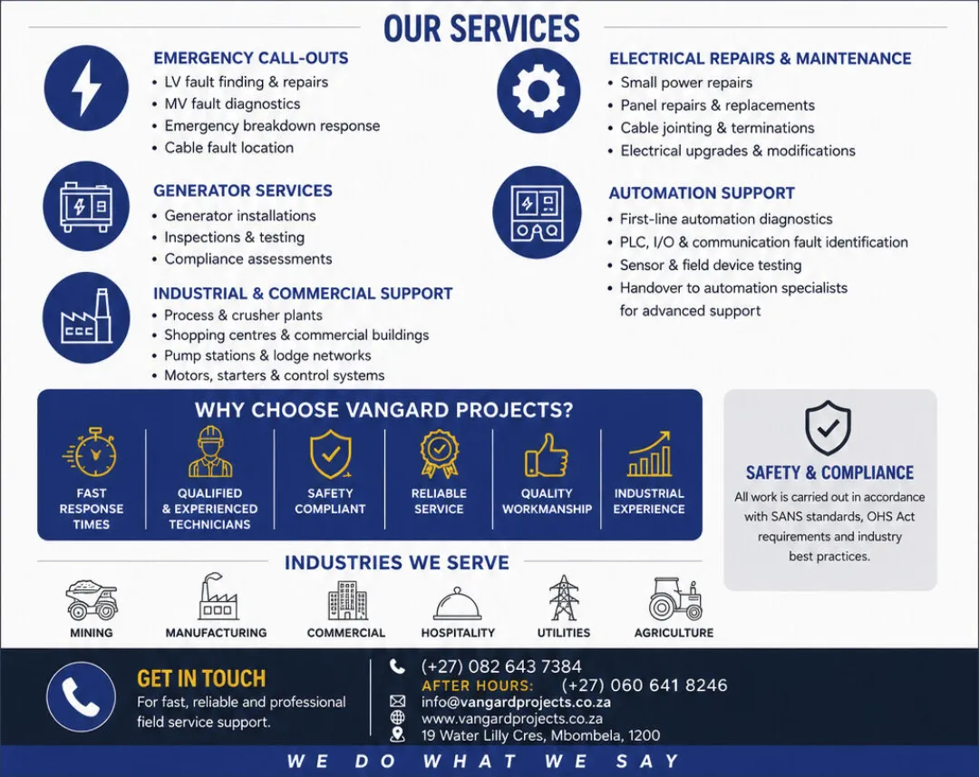 Industrial Electrical, Automation & Generator Services | Vangard Projects Nelspruit